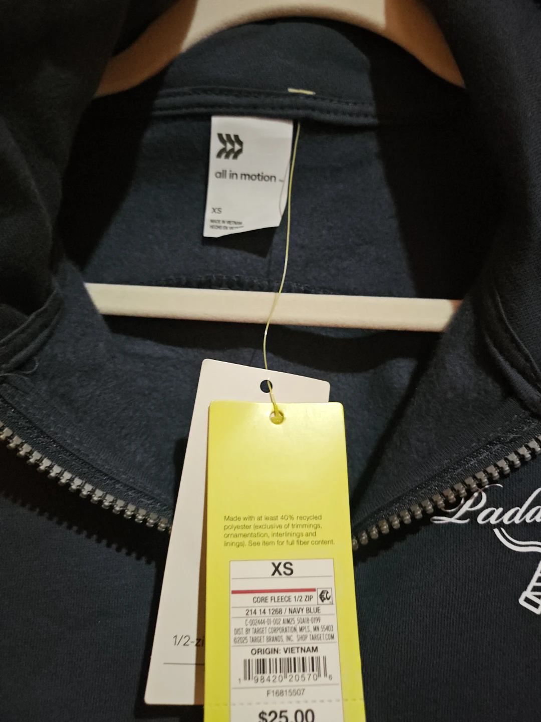 All In Motion Core Fleece 1/2 Zip Jacket XS Navy Blue - photo 3
