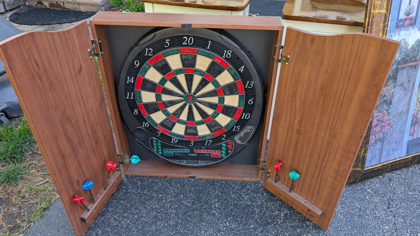 Dartboard Cabinet with Electronic Dartboard and Darts