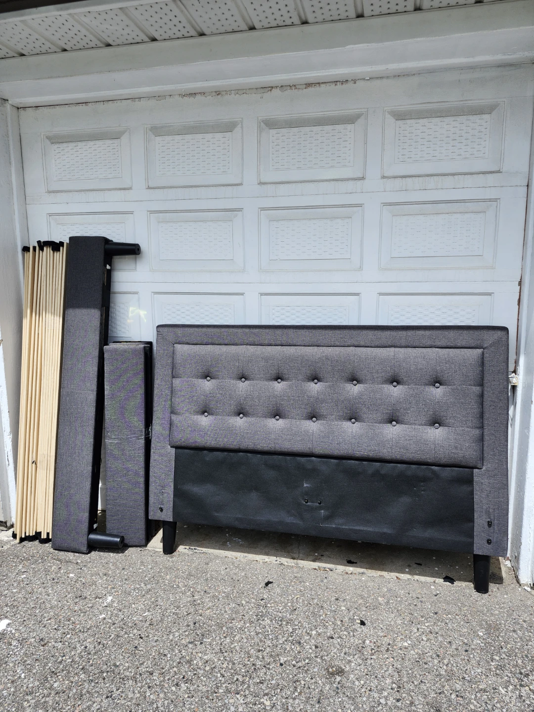 Grey Upholstered Headboard and Bed Frame Pieces