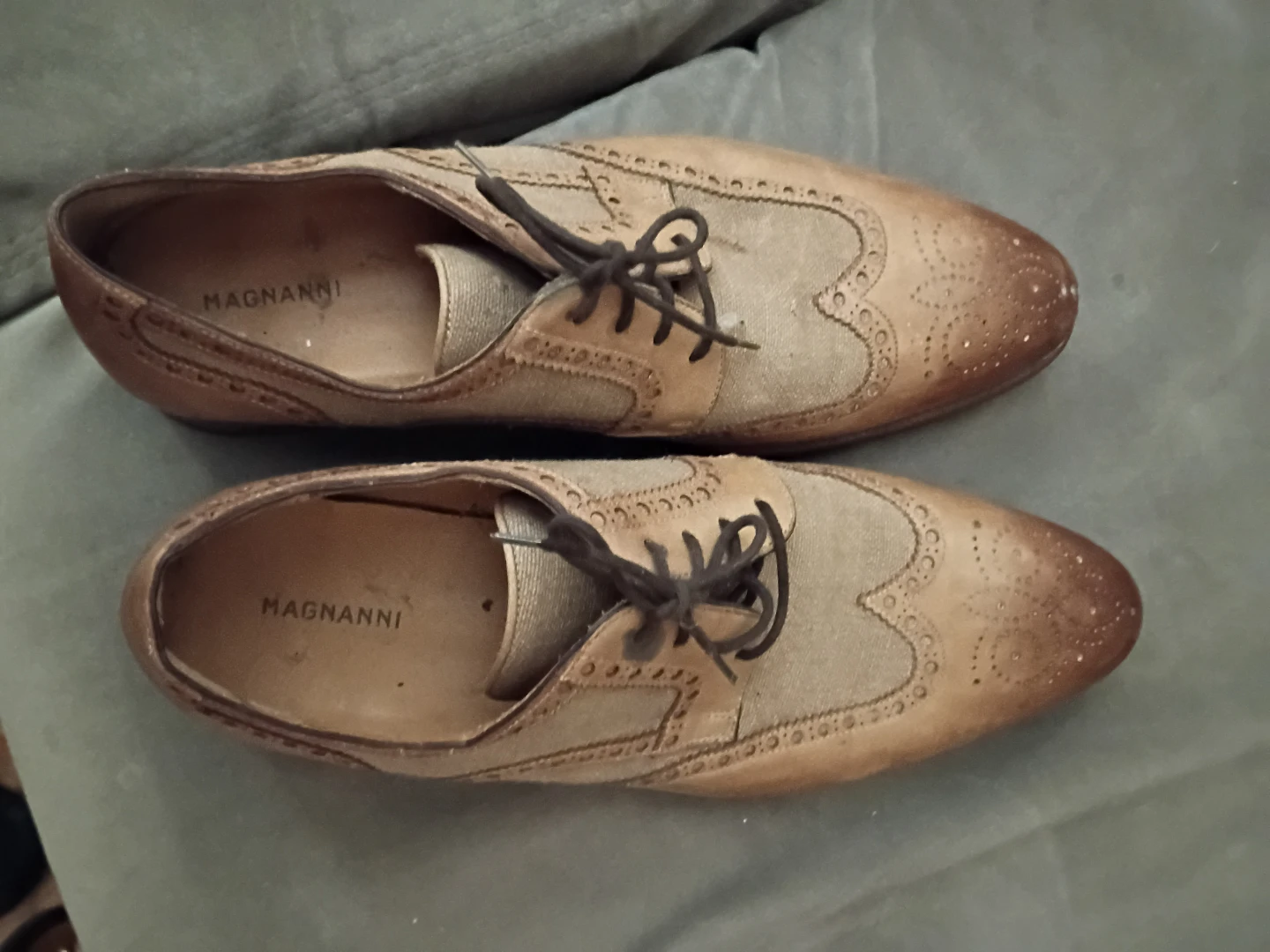 Magnanni Men's Leather & Canvas Wingtip Oxford Shoes, sz. 13