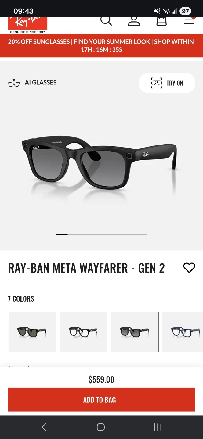 350$ Ray-Ban Meta Wayfarer - Gen 2 AI Glasses