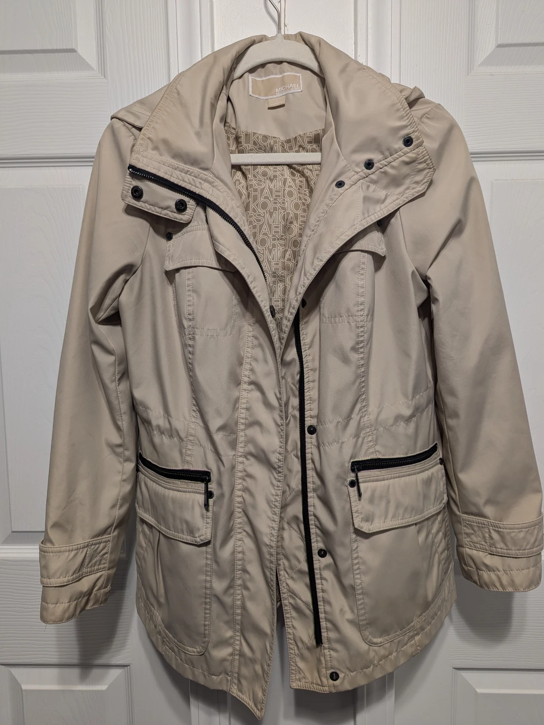 Michael Kors Beige Hooded Utility Jacket Size S