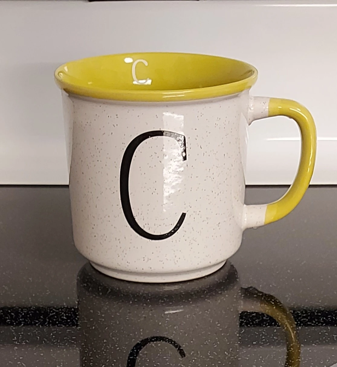 Ceramic Coffee Mug - Yellow & White with 'C' Initial