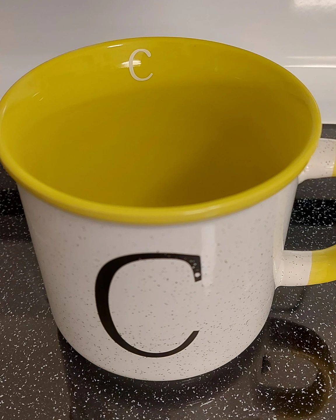 Ceramic Coffee Mug - Yellow & White with 'C' Initial - photo 2