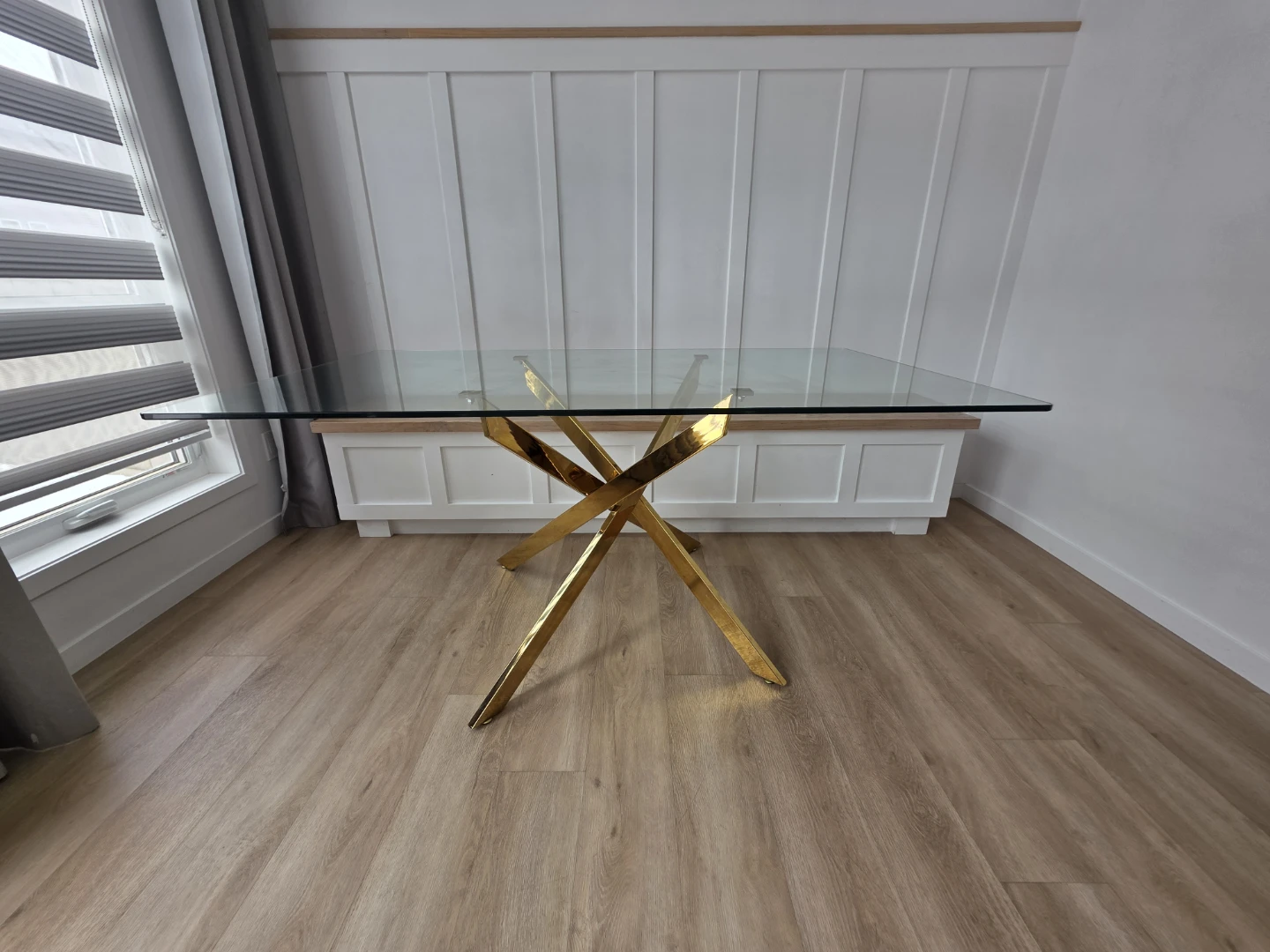 Glass Dining Table with Gold X-Base - photo 2