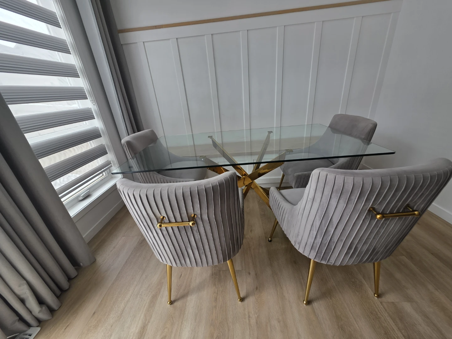 Glass Dining Table with Gold X-Base - photo 3