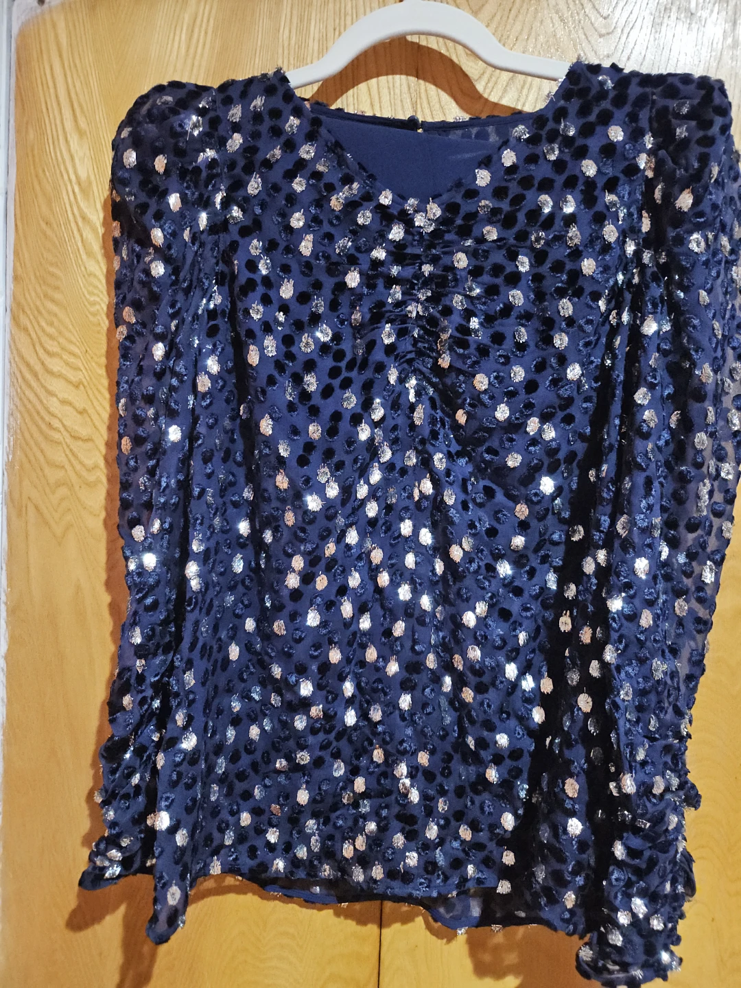 Kate Spade New York Navy Velvet Dot Blouse - XS