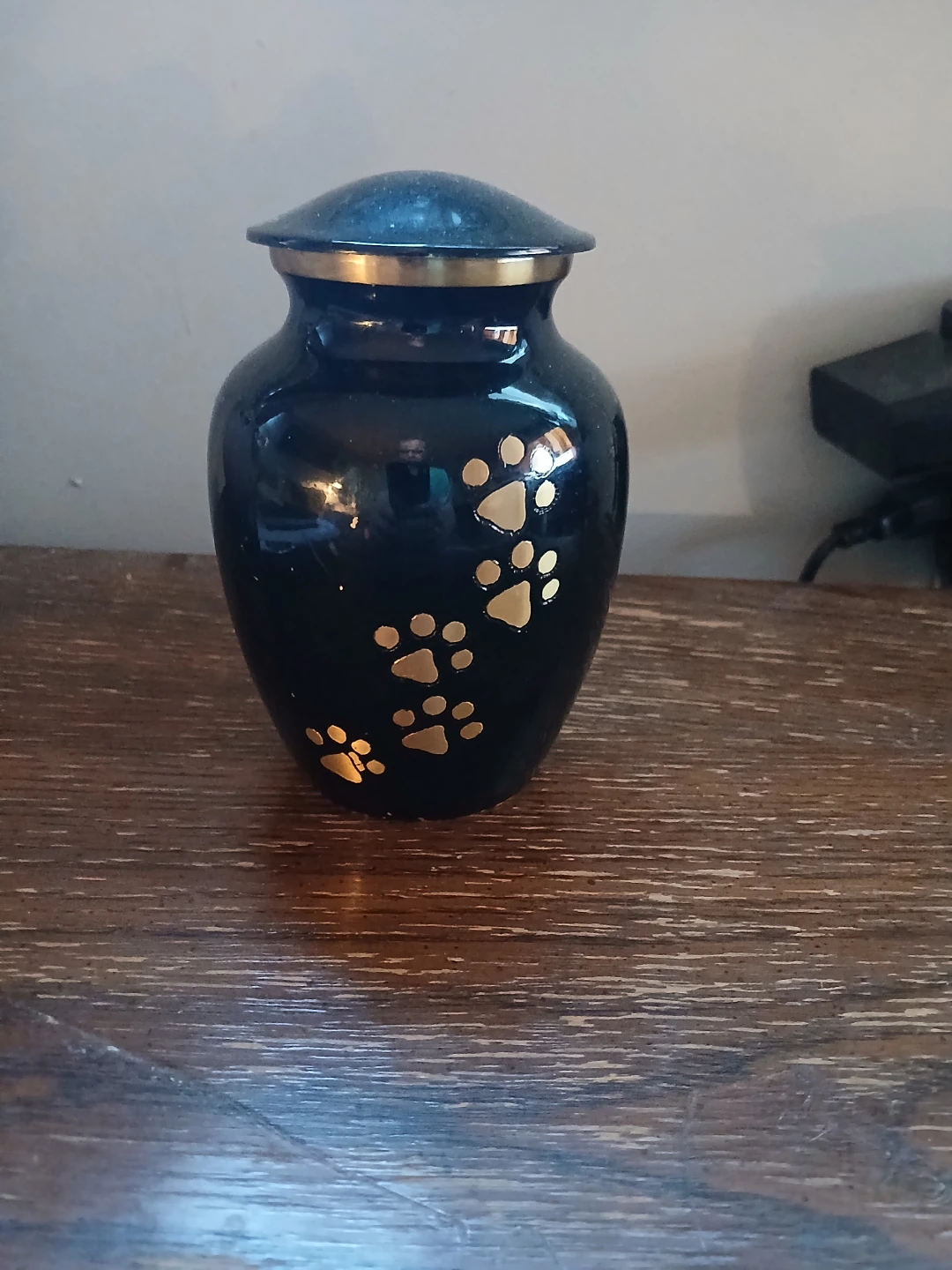 Small Black Pet Urn with Paw Prints