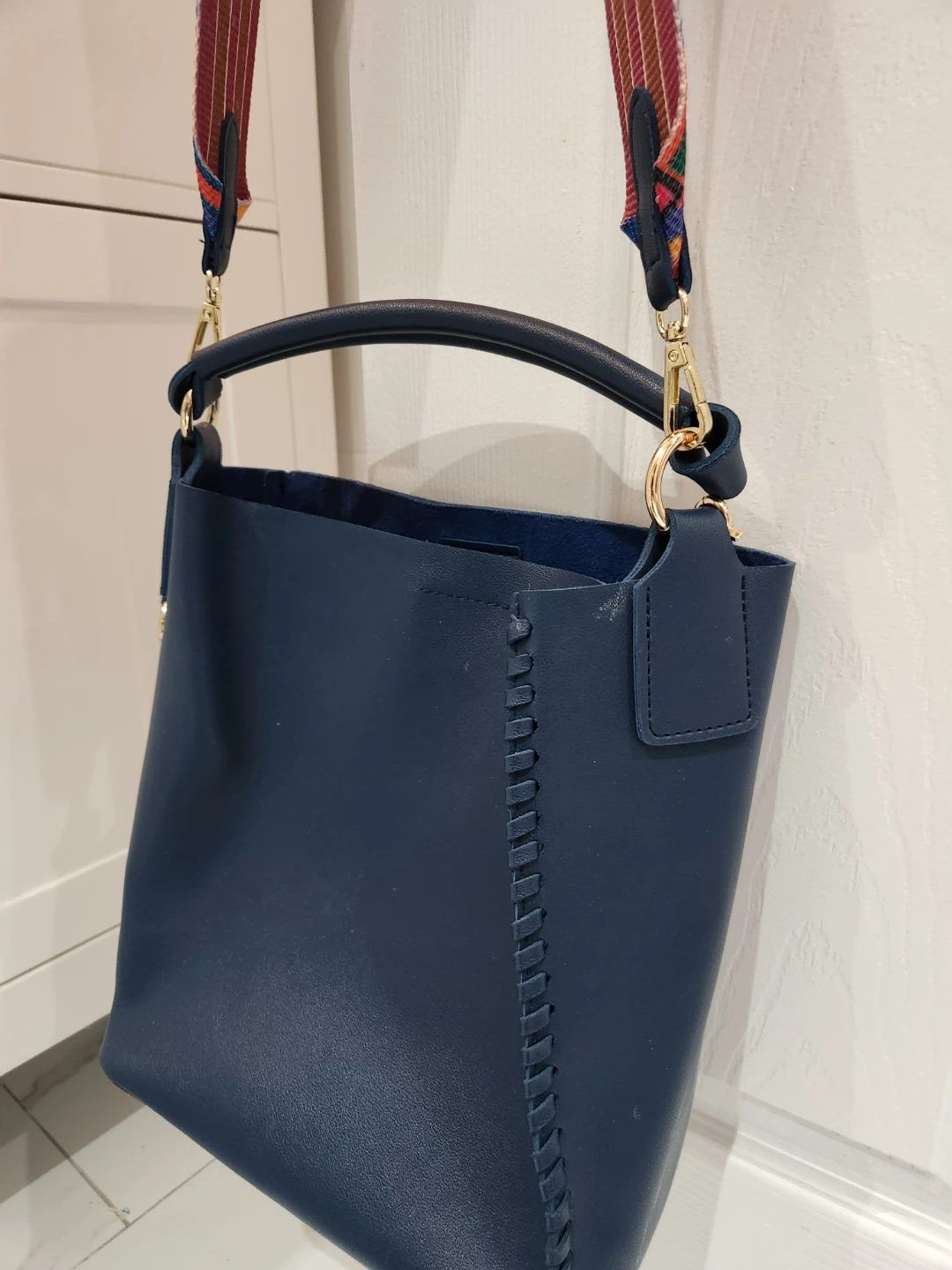 Navy Blue Bucket Bag with Strap - photo 3