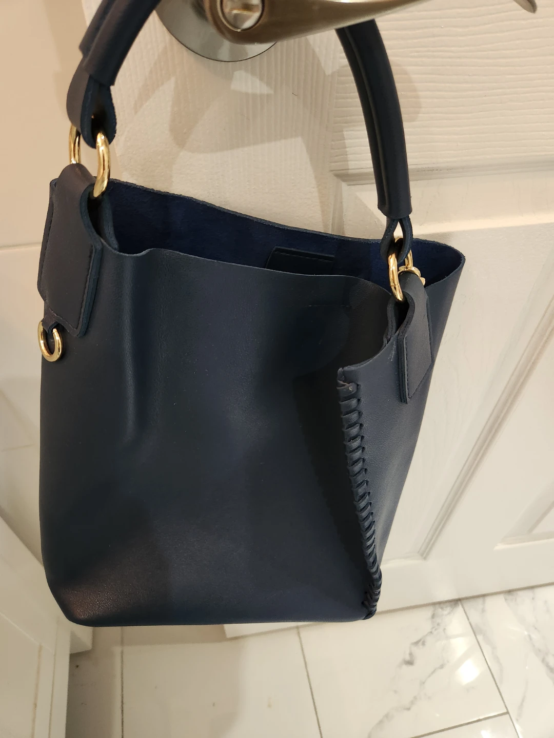 Navy Blue Bucket Bag with Strap