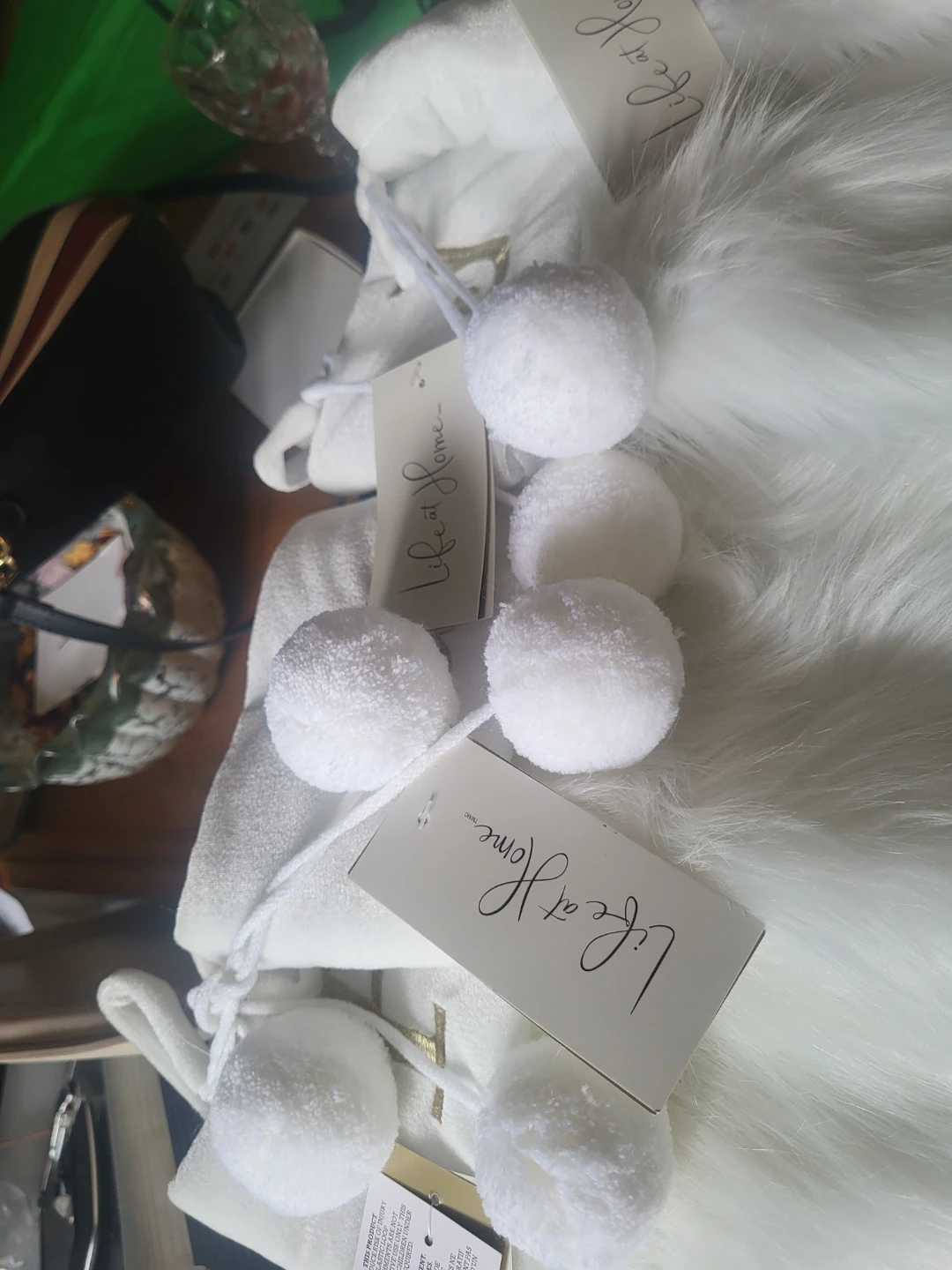 4 Life at Home Faux Fur Christmas Stocking with Pom Poms - photo 4