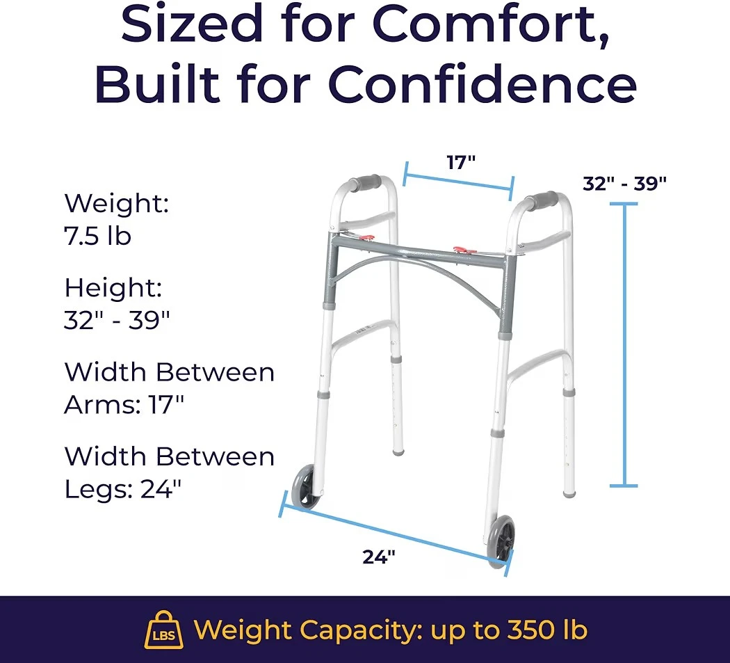 Adjustable Folding Walker with Wheels - photo 2