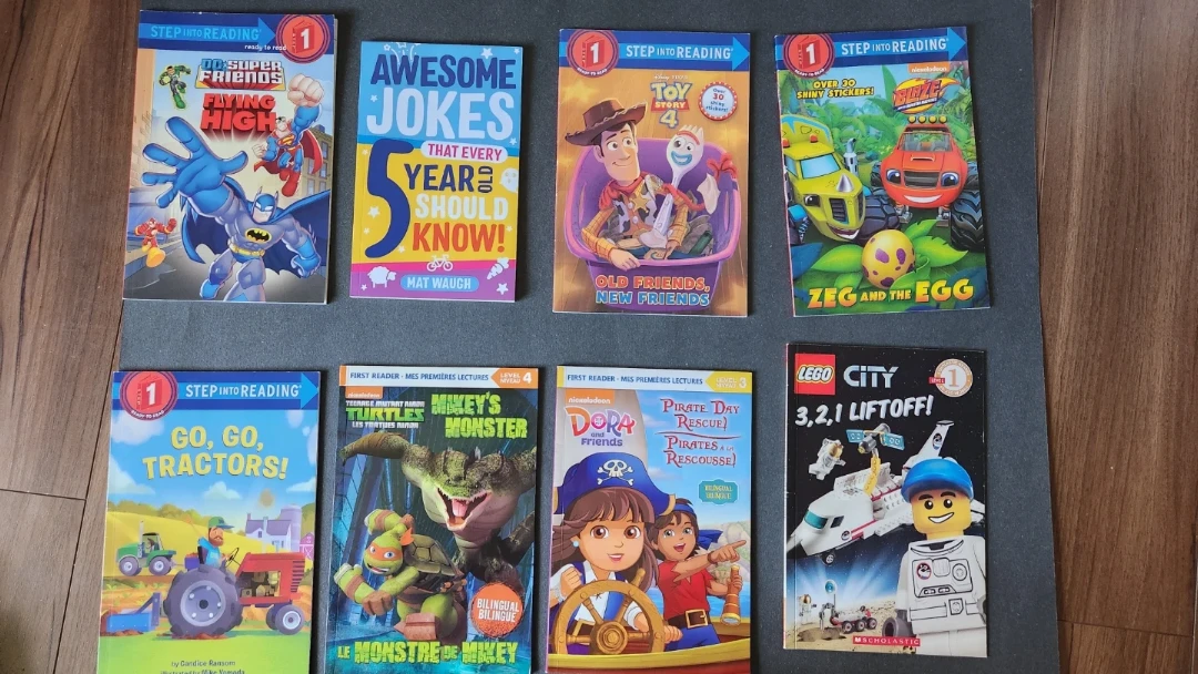 8 books - 7 Step Into Reading books and 1 joke book