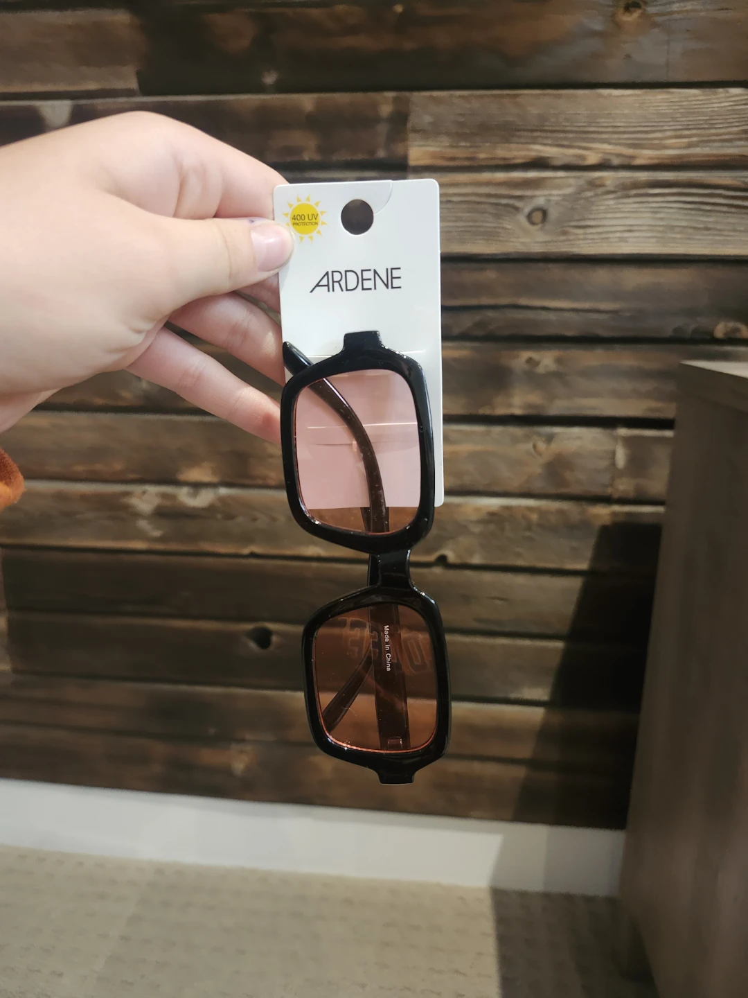 Ardene Black Square Sunglasses with Pink Tint