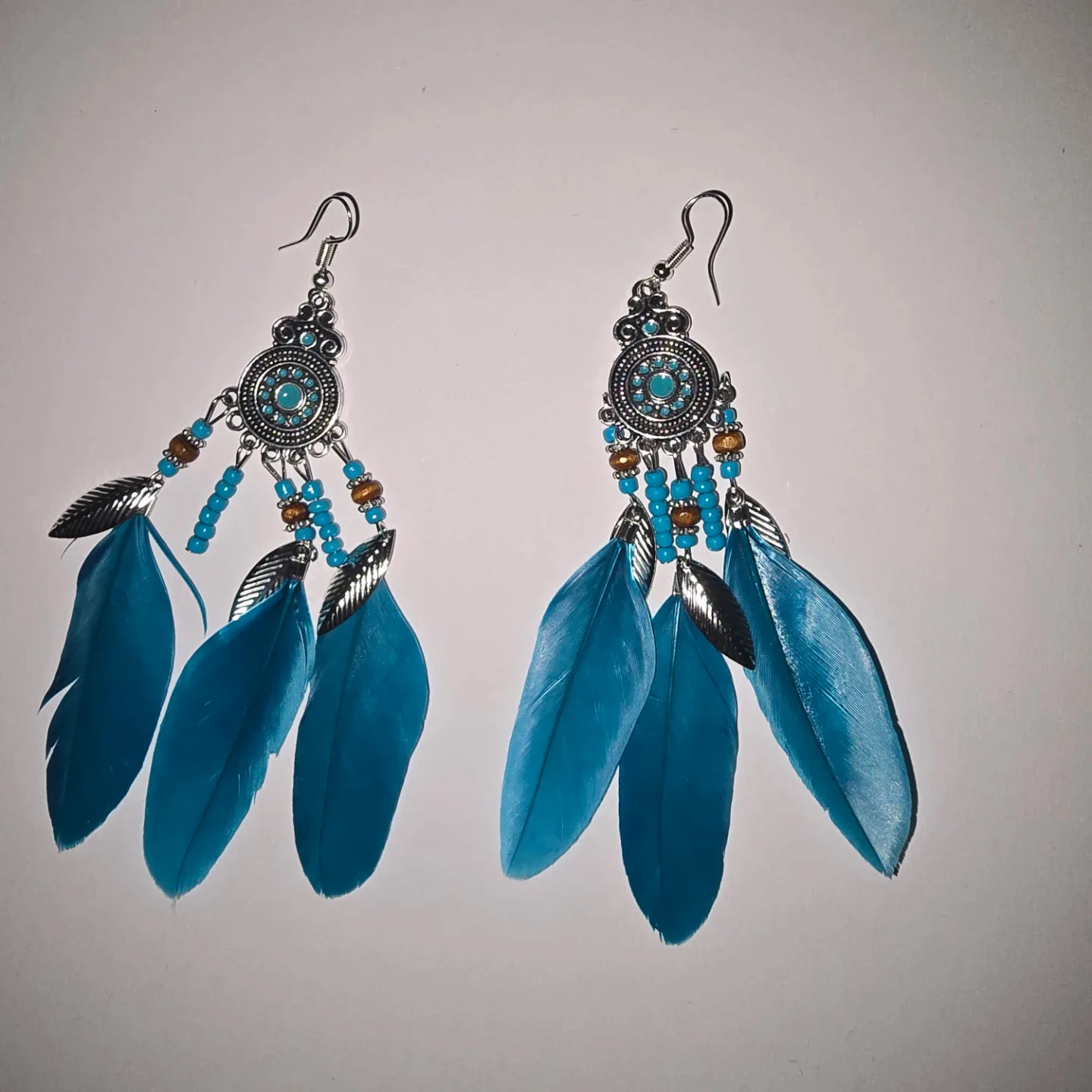 Feather Earrings, Boho Style Turquoise Drop Earrings - photo 2