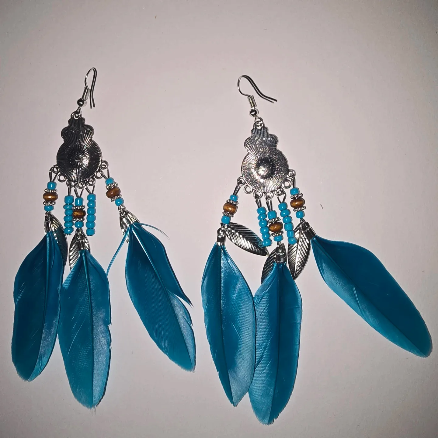 Feather Earrings, Boho Style Turquoise Drop Earrings - photo 3