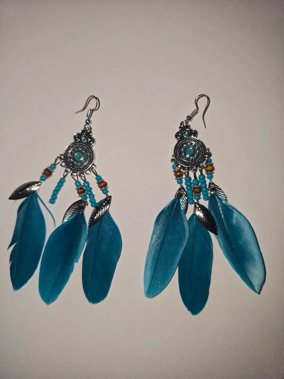 Feather Earrings, Boho Style Turquoise Drop Earrings - photo 4