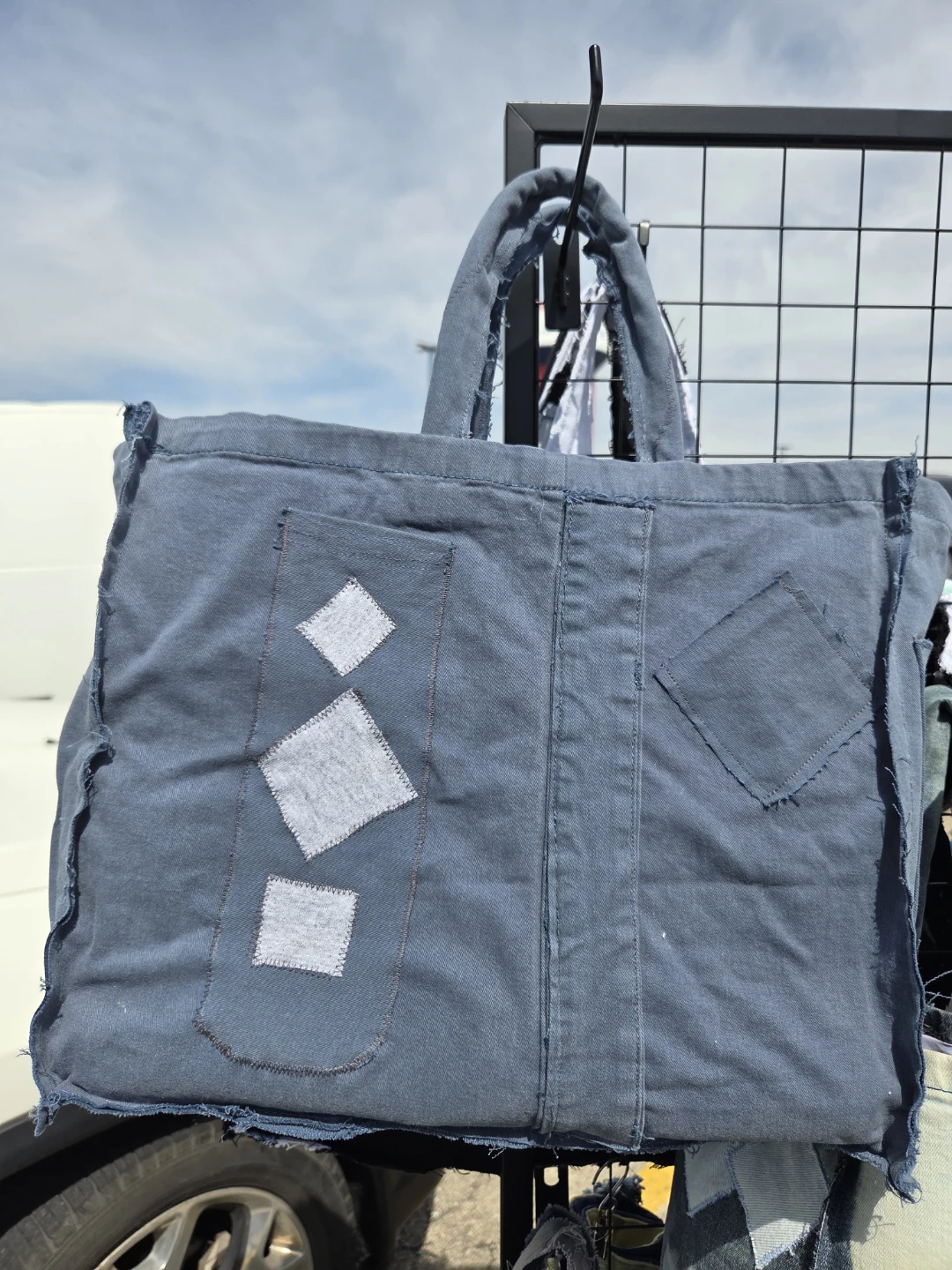 Handmade Denim Tote Bag with Patches