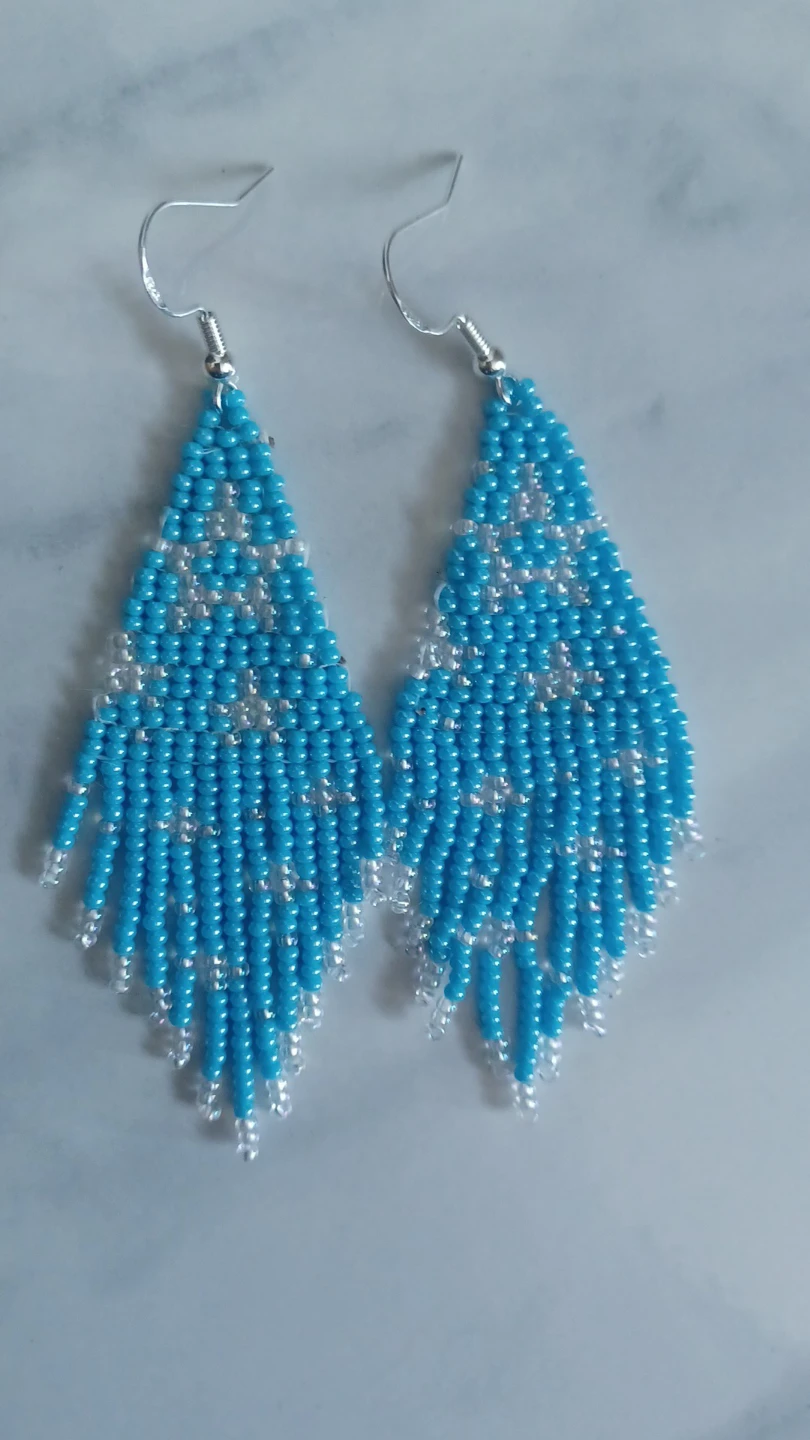 Blue And Clear Beaded Star Earrings