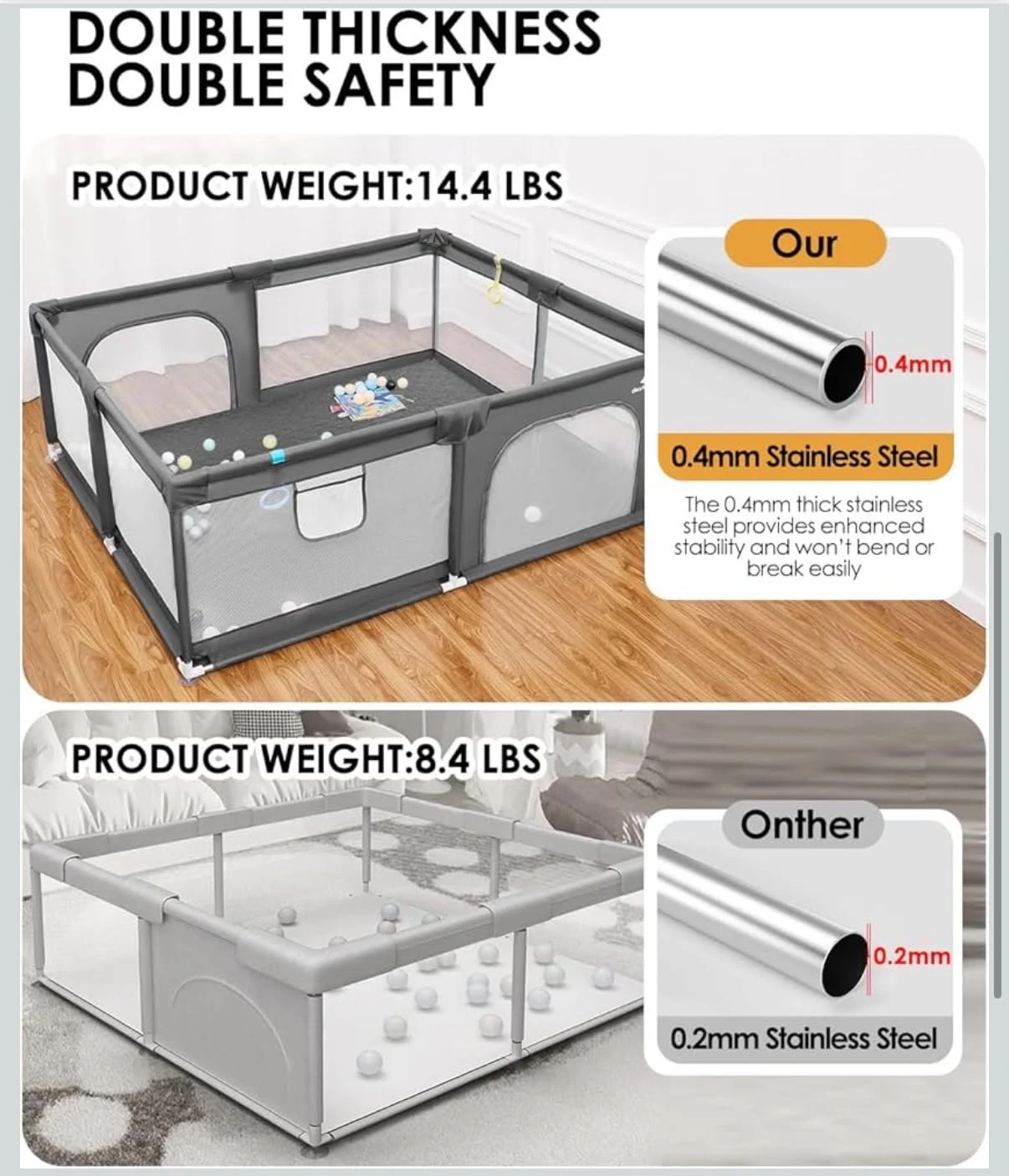 Grey Baby Playpen with Zipper Door