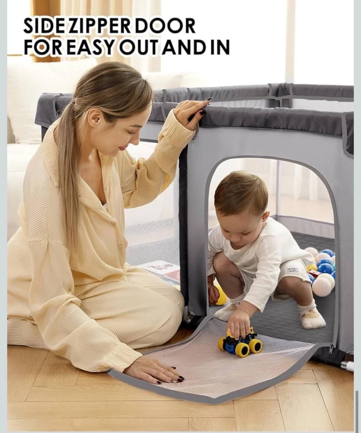 Grey Baby Playpen with Zipper Door - photo 2