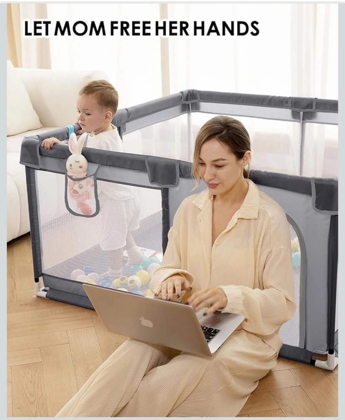 Grey Baby Playpen with Zipper Door - photo 4