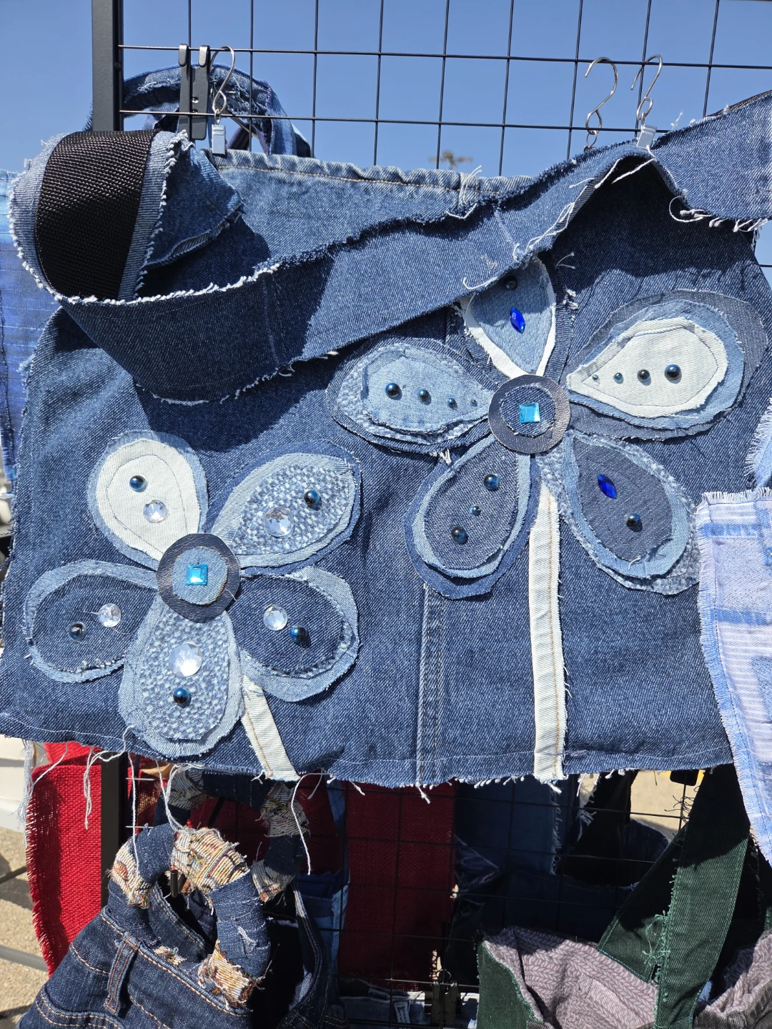 Handmade Denim Bag with Flower Appliqués