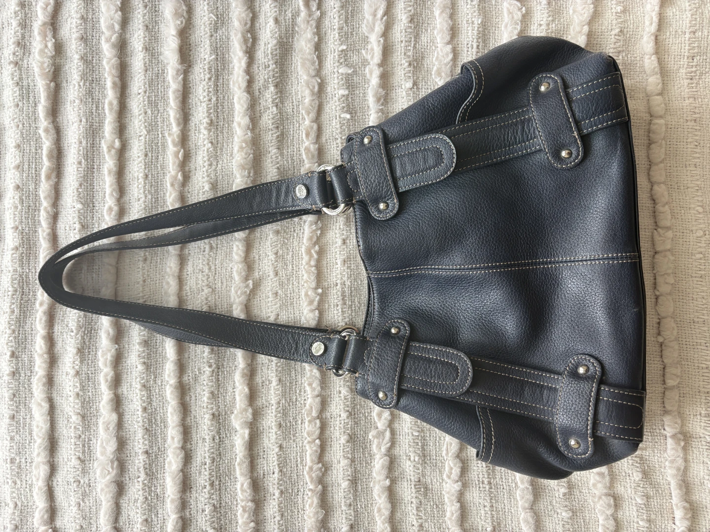 Tignanello Navy Pebbled Leather Shoulder Bag