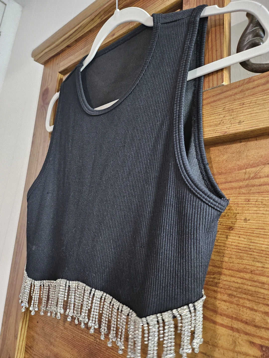 Black Beaded Fringe Crop Top - photo 5