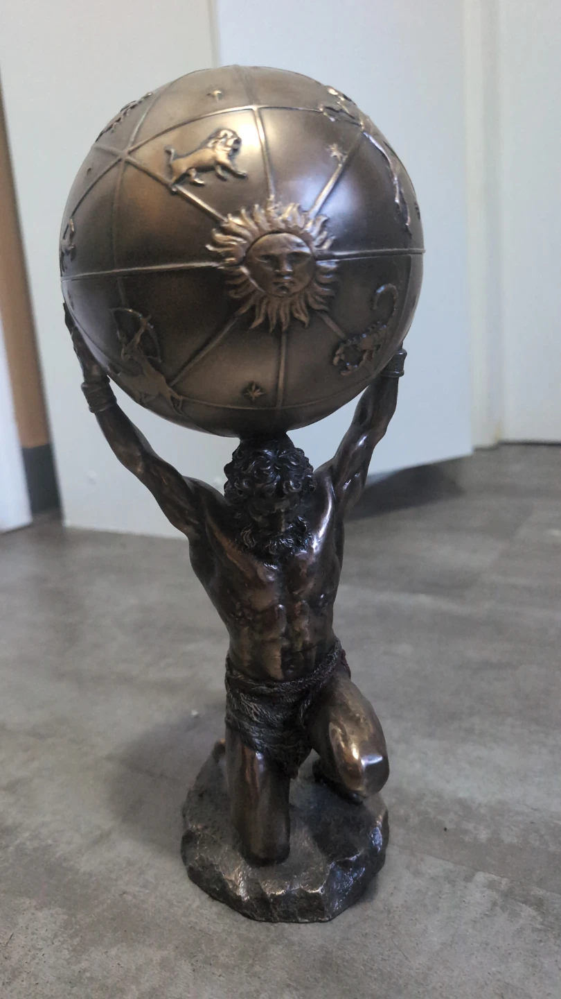 Bronze Atlas Statue with Globe Lid