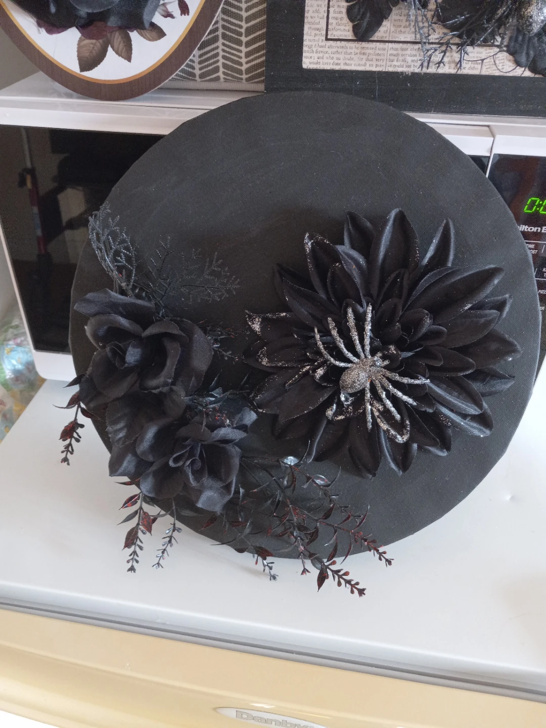 Black Floral Wall Art with Spider and Skulls