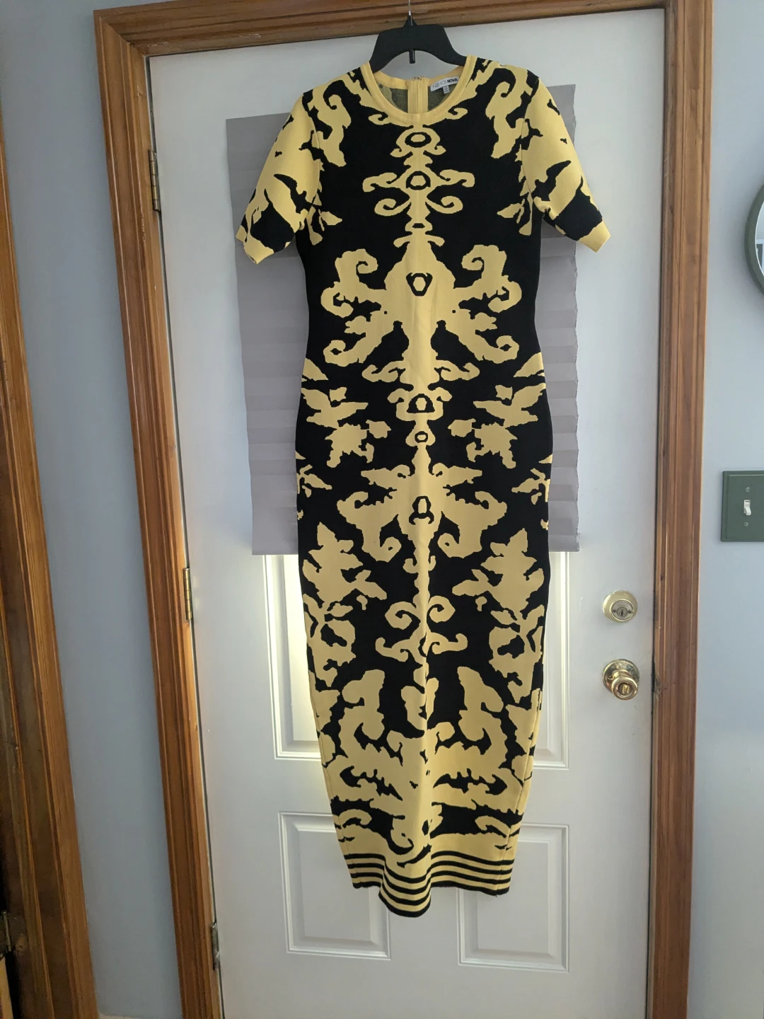 Fashion Nova Black & Gold Baroque Bodycon Midi Dress