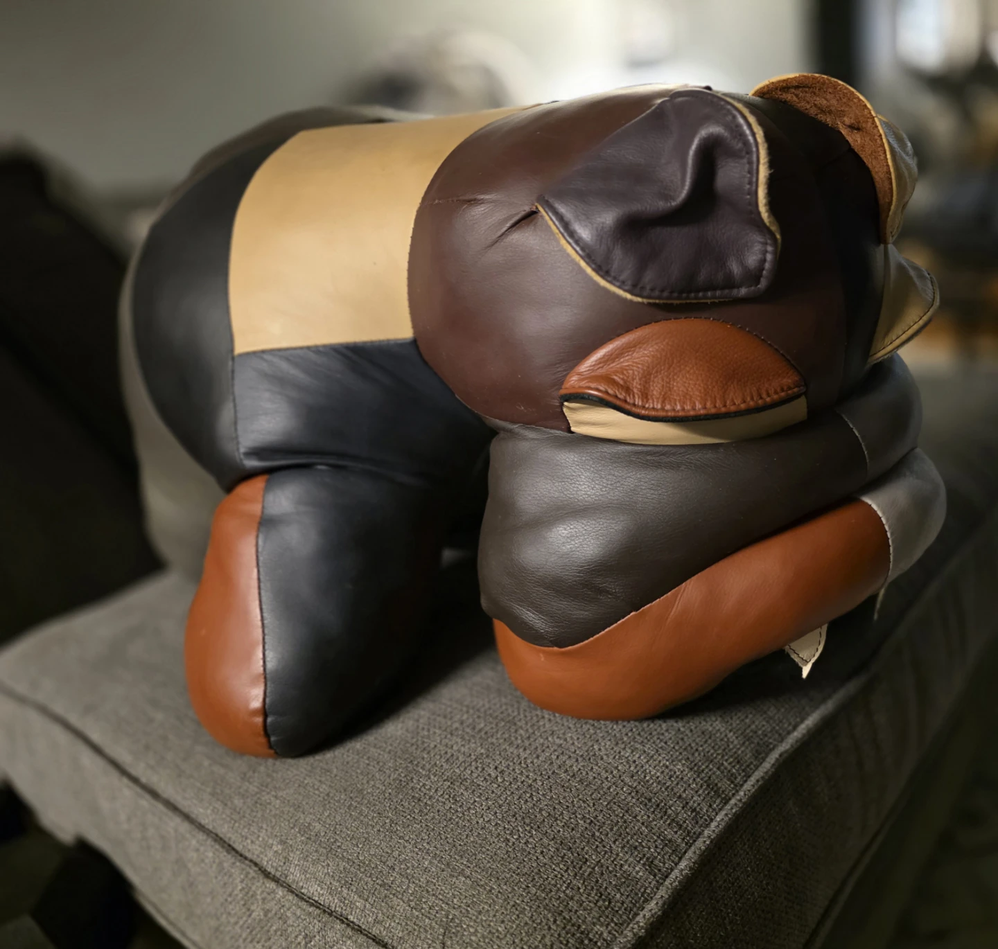 Leather Patchwork Animal Plush Foot rest