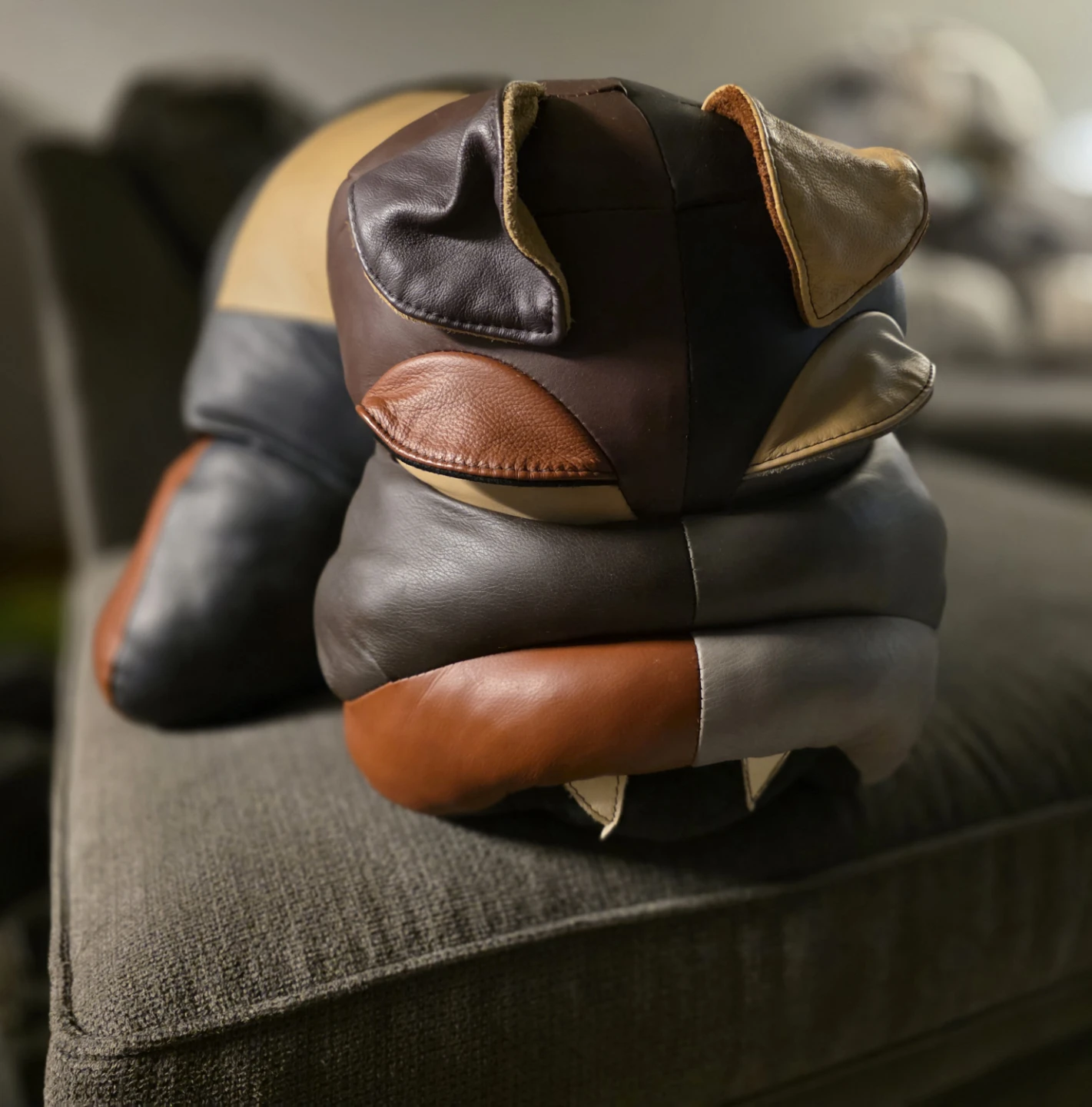 Leather Patchwork Animal Plush Foot rest - photo 2