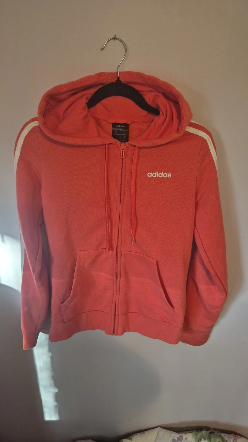 Coral Adidas Full Zip Hoodie with White Stripes