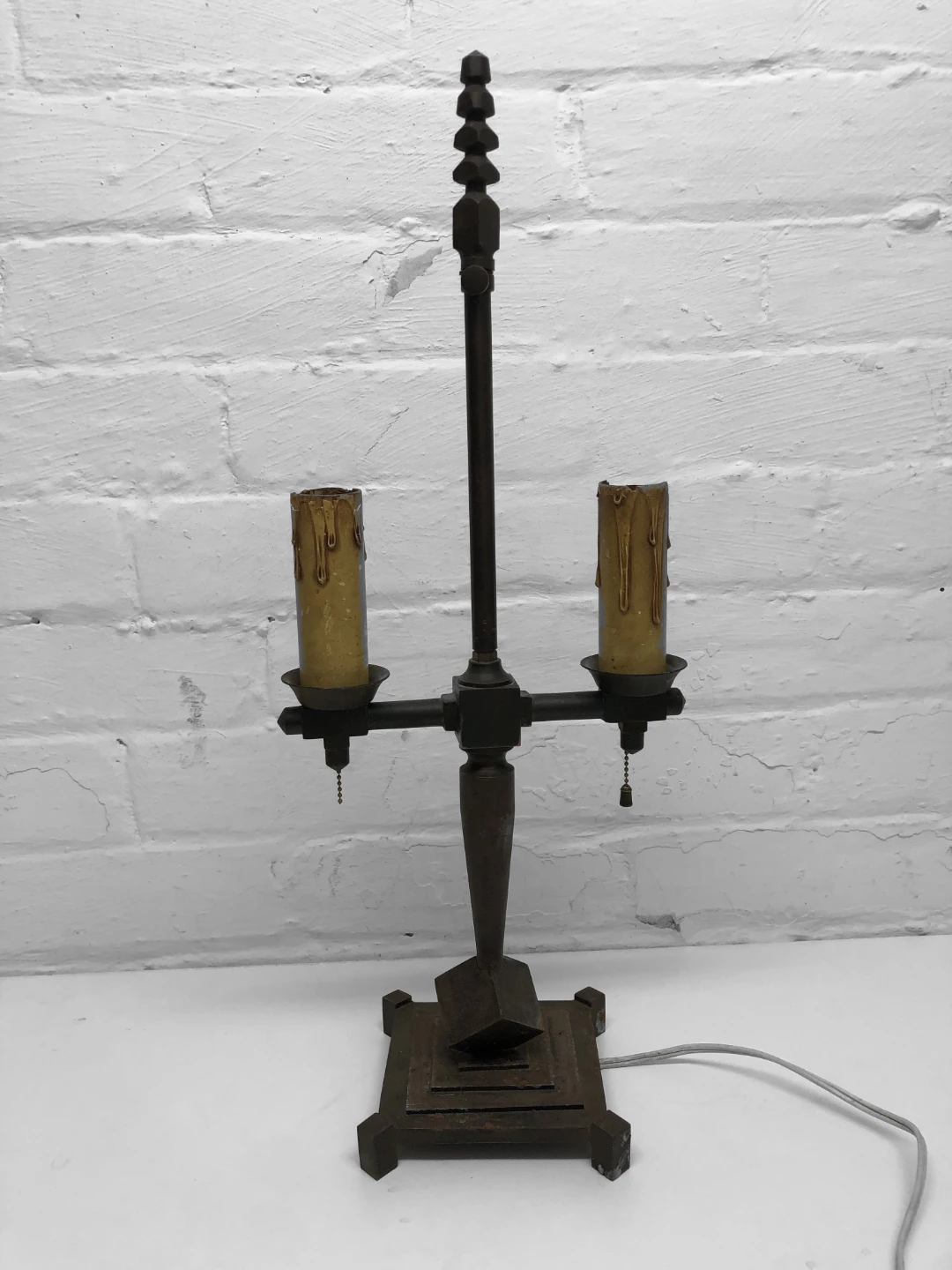 Antique Arts & Crafts Cast Iron Candelabra Lamp – 1920s/30s