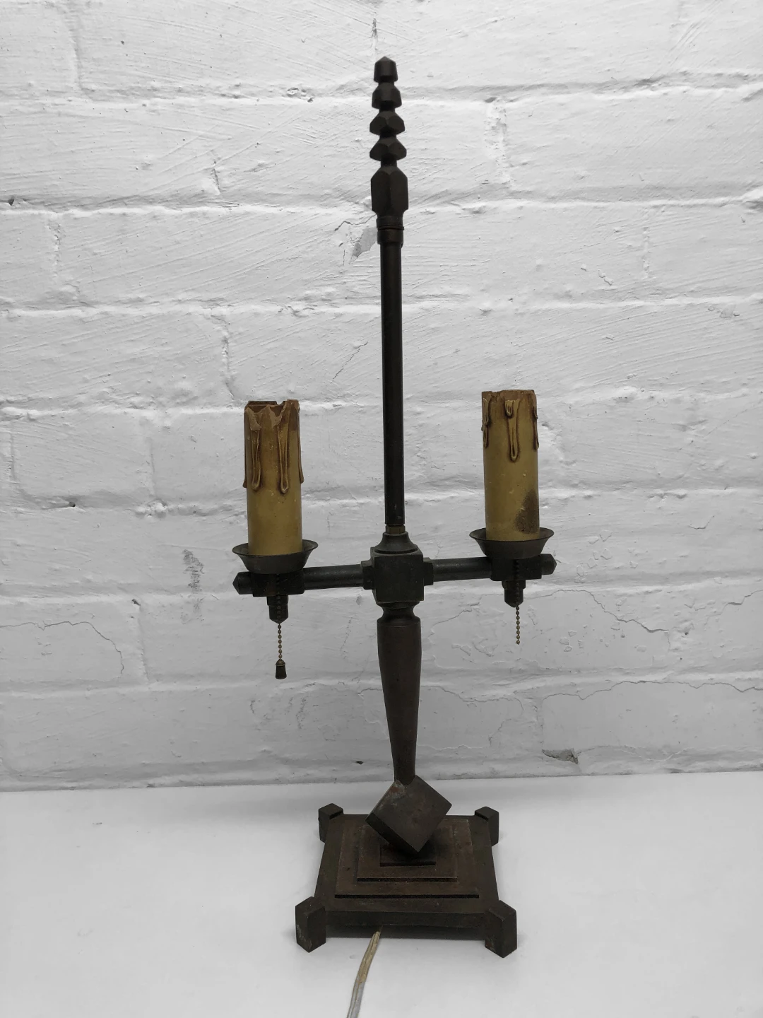 Antique Arts & Crafts Cast Iron Candelabra Lamp – 1920s/30s - photo 2