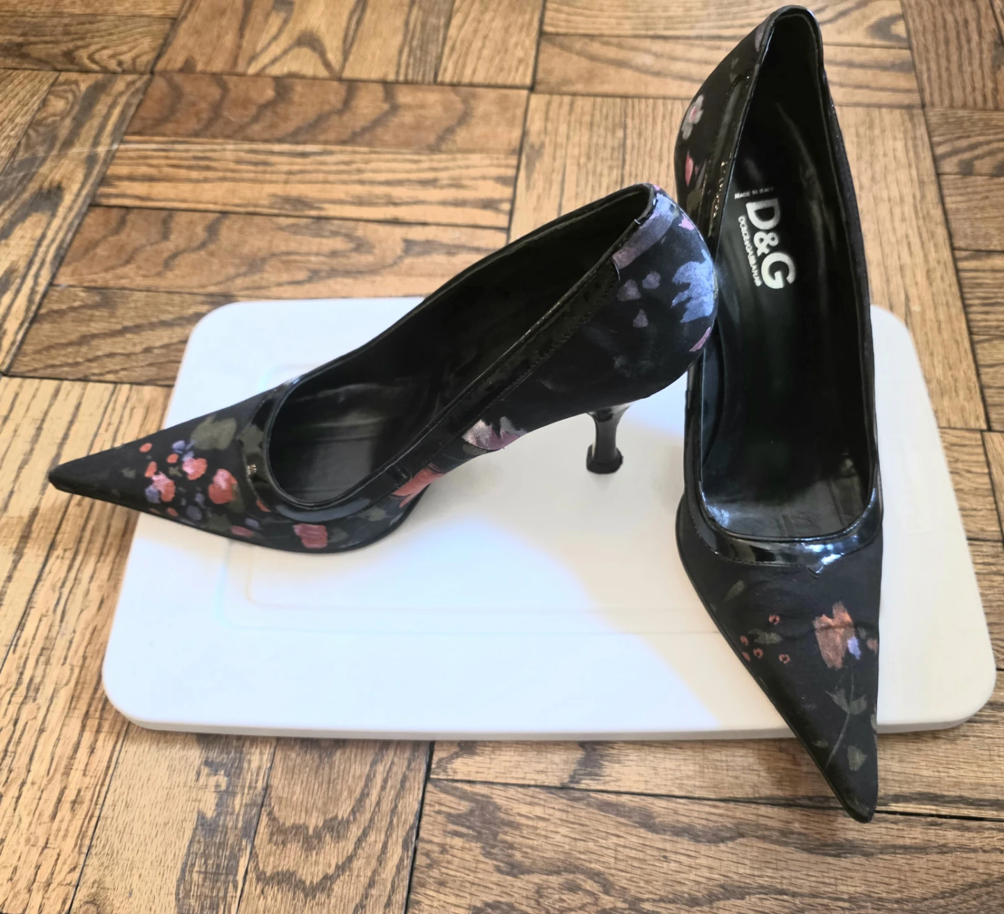 D&G Dolce & Gabbana Black Floral Stiletto Heels