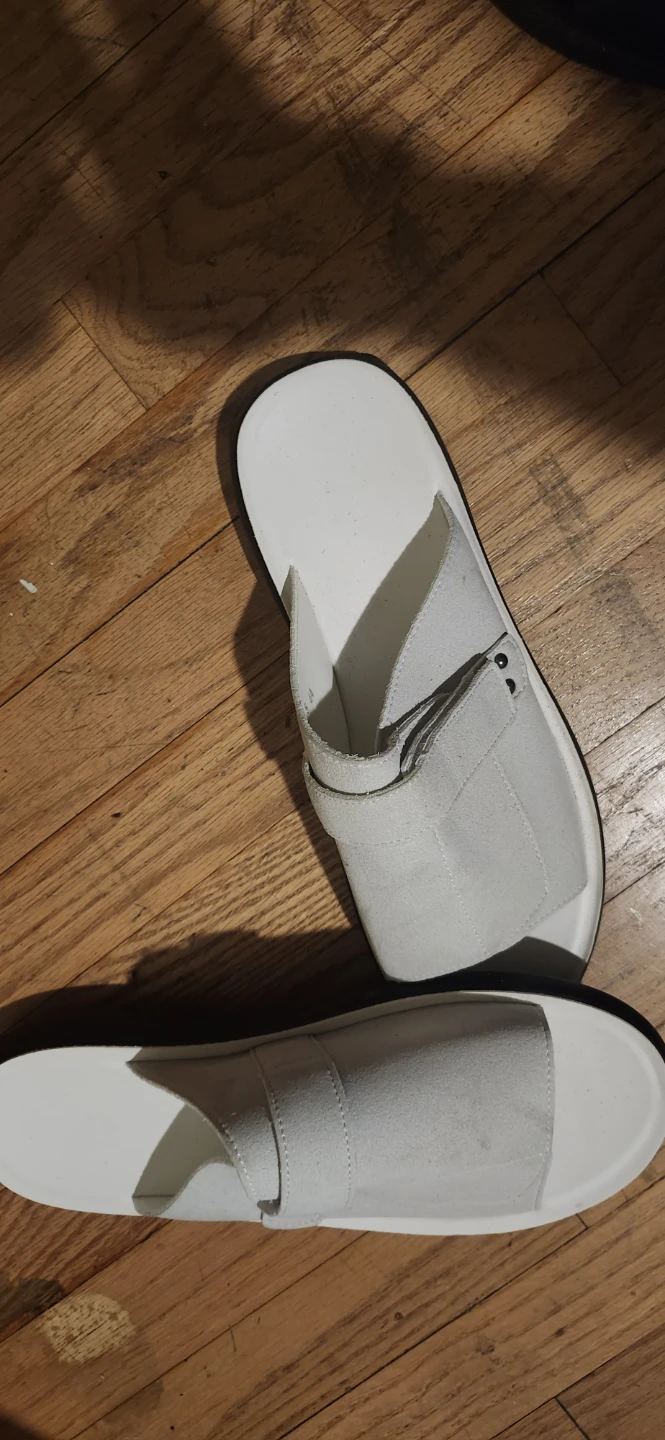 White Suede Strap Slides