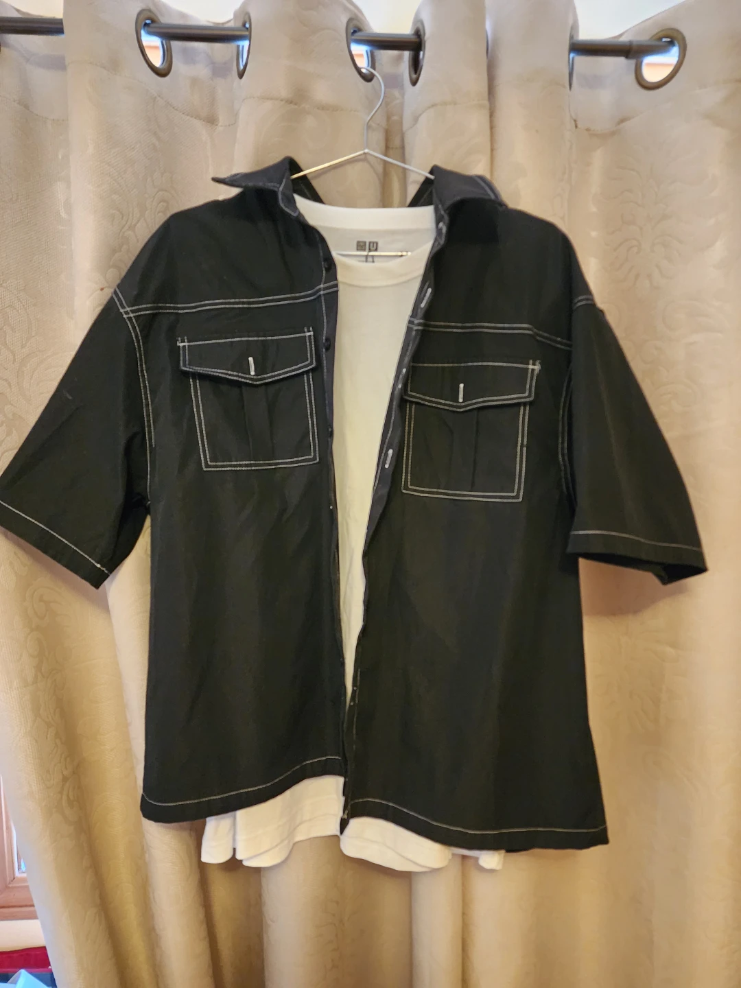Black Utilitarian Contrast Stitching Shirt - Size [M]