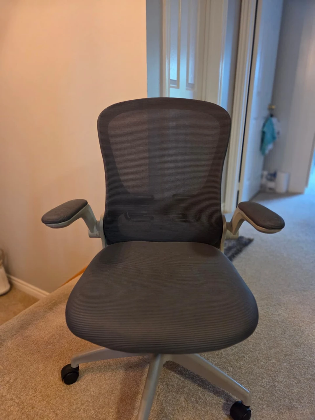 Grey Mesh Office Chair with Flip-Up Arms