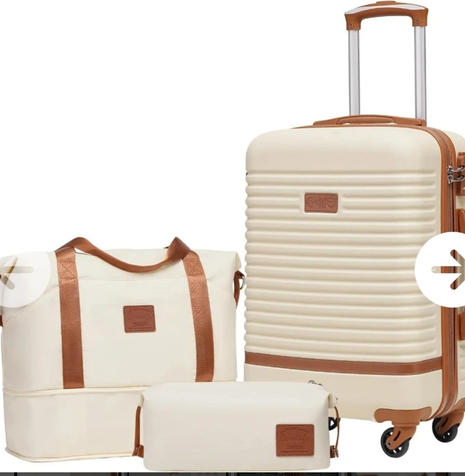 3-Piece Luggage Set - Cream with Brown Accents