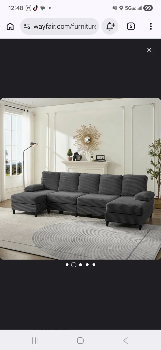 Dark Gray Corduroy Sectional Sofa with Chaise