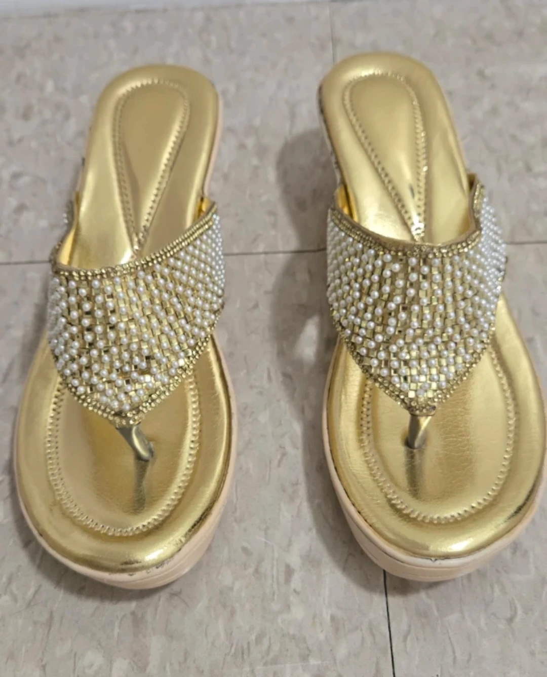 Gold Embellished Wedge Sandals