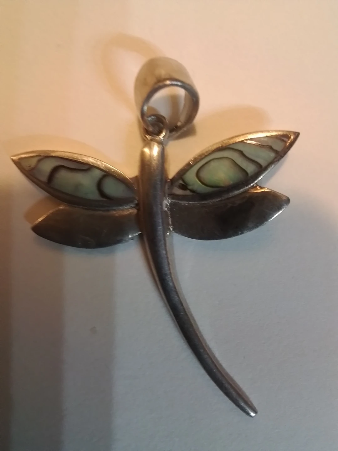Exquisite Vintage Sterling Silver & Abalone Dragonfly Pendant - photo 3