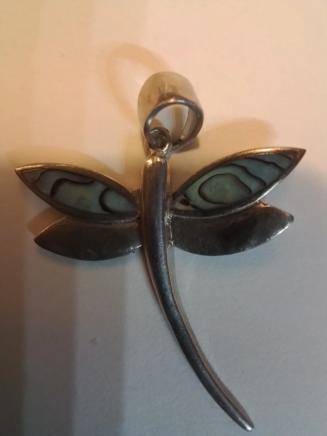 Exquisite Vintage Sterling Silver & Abalone Dragonfly Pendant - photo 5