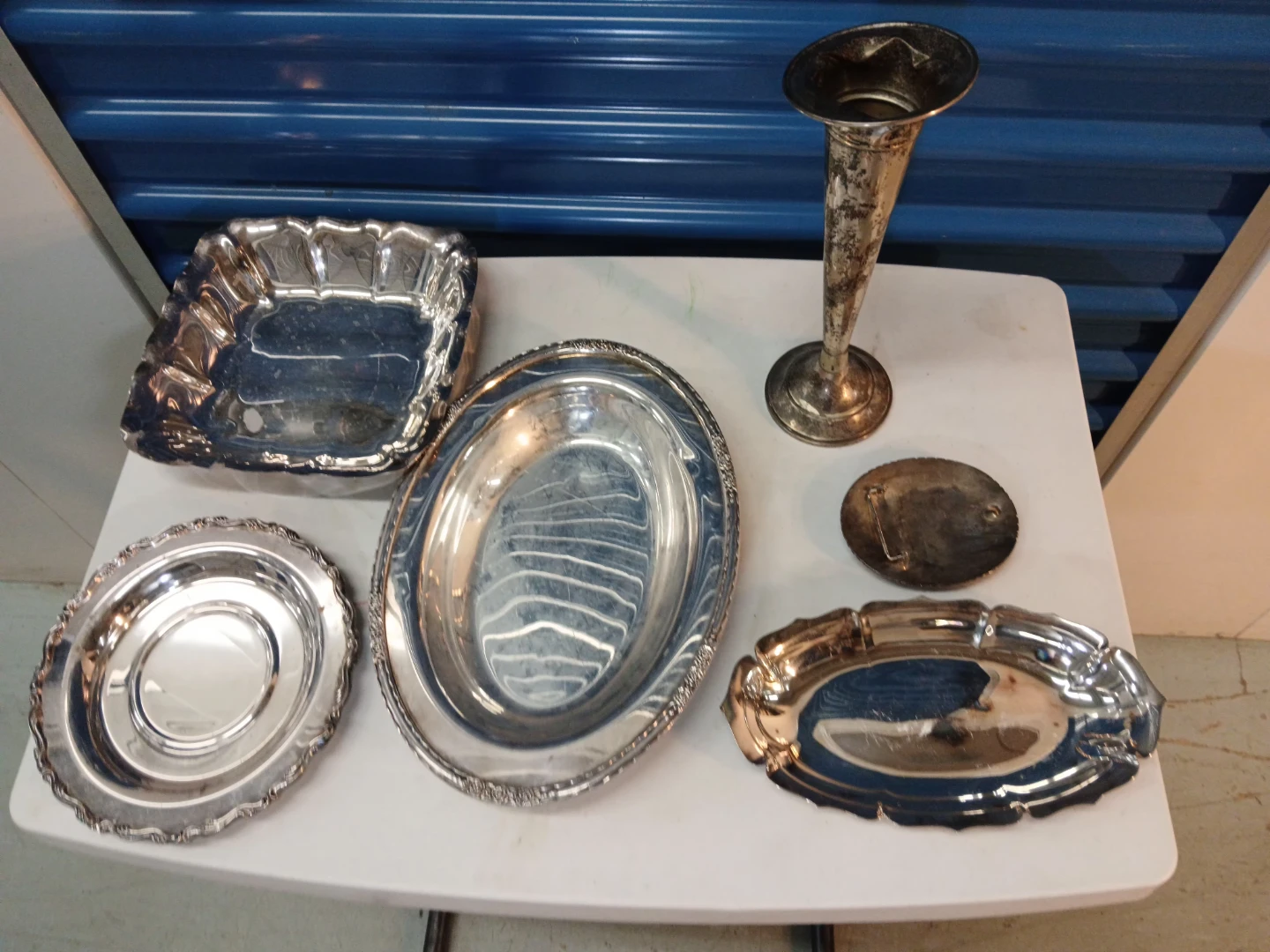 Silver Plated Serving Dishes and Vase - photo 5