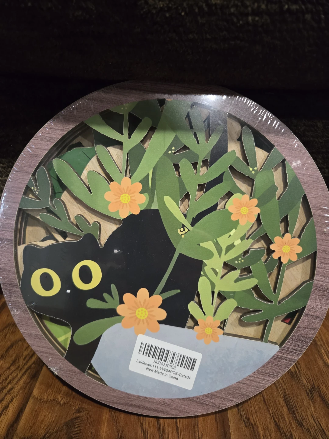 Set of 4 Black Cat Wooden Wall Art