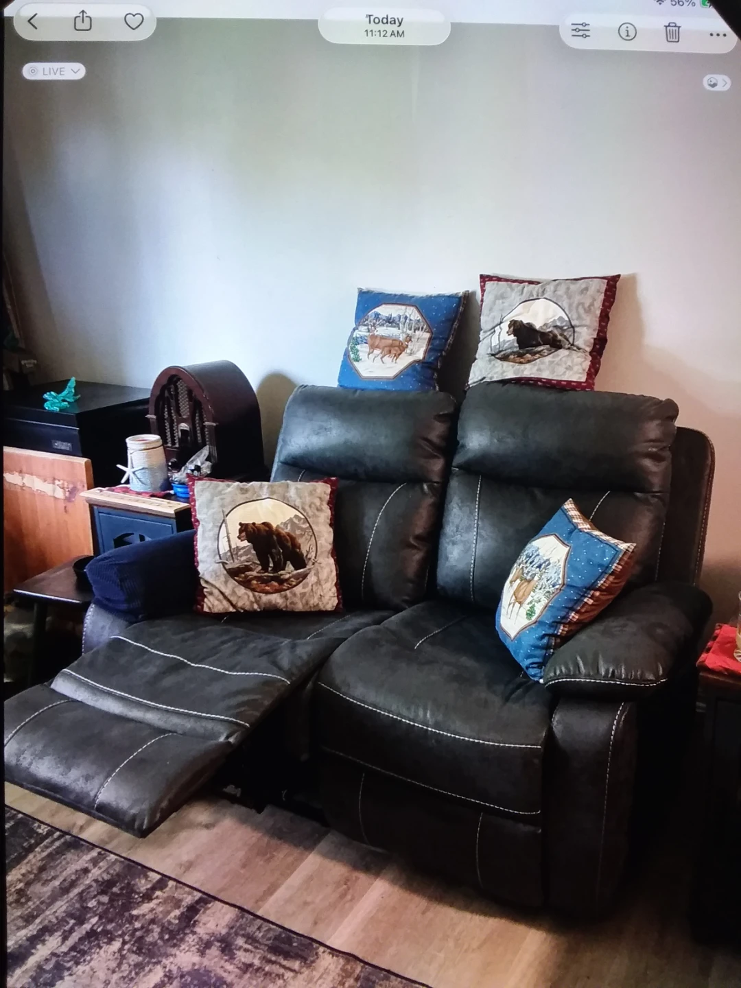 Dark  blue  reclining Sofa with White Stitching