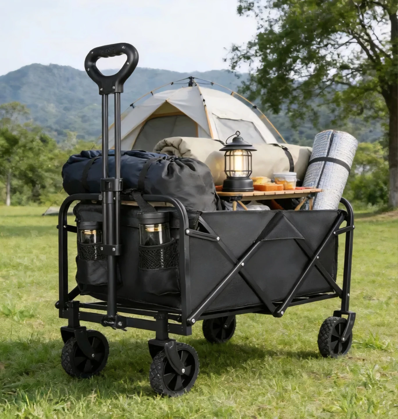 Black Folding Outdoor Wagon Cart